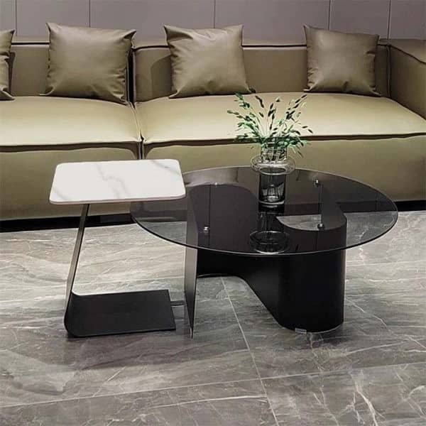 Glass center table with side