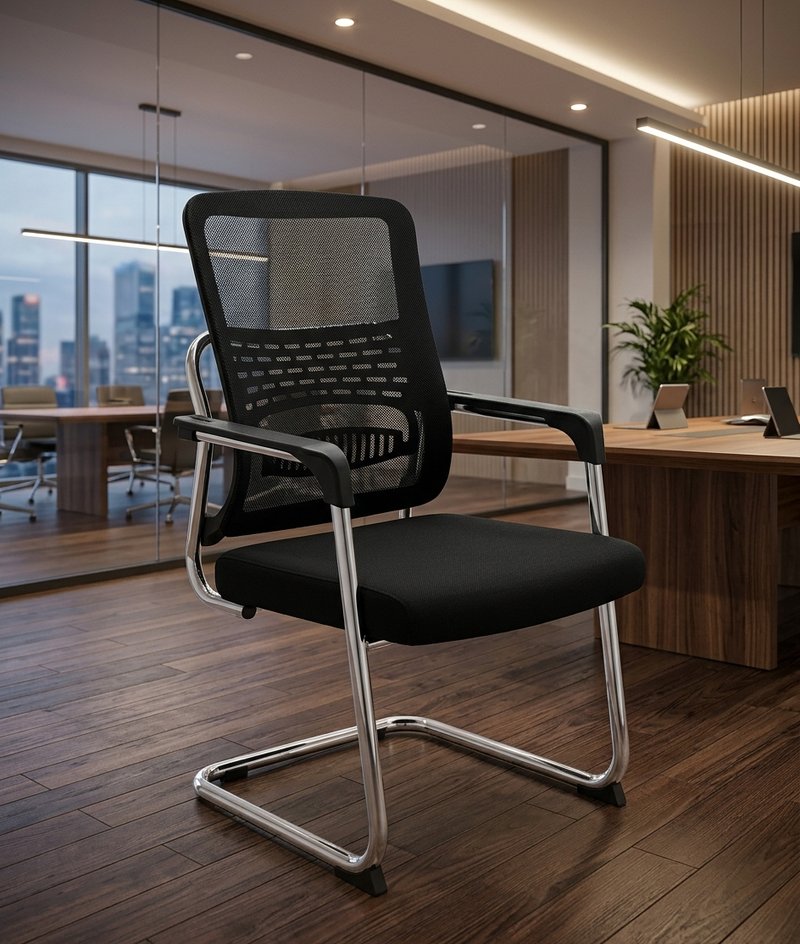 Modern Ergonomic Mesh Visitor Chair (Black & Chrome Cantilever Base)