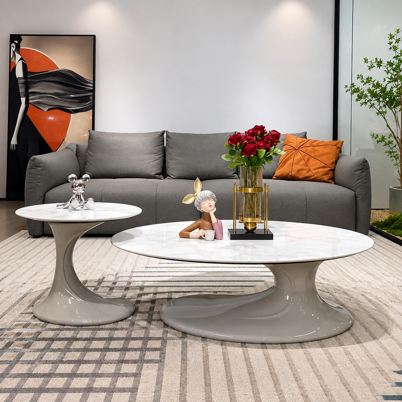 Modern Gray Marble Coffee Table Set