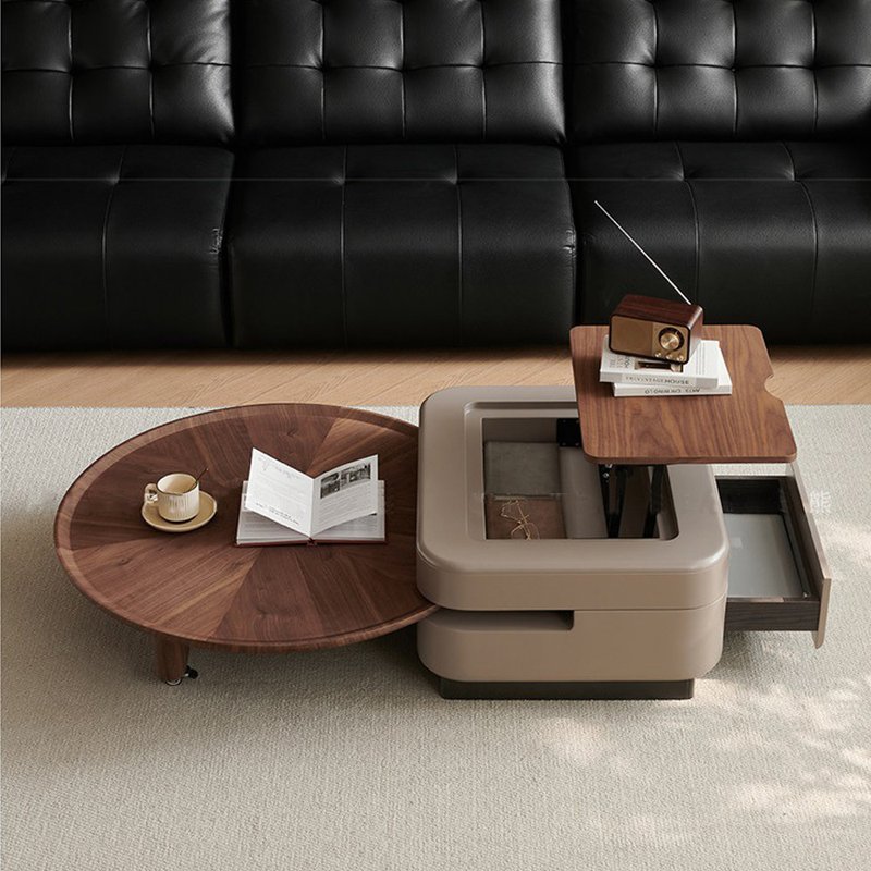 Nouveau Square & Round Walnut Nesting Coffee Table Set