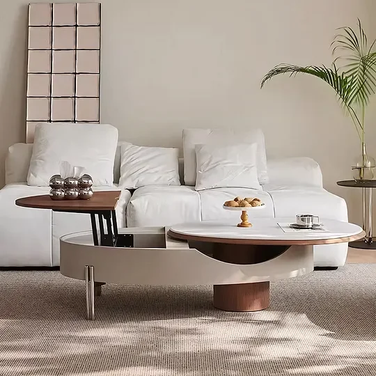 Elysian Organic Lift-Top Sintered Stone & Walnut Coffee Table Set
