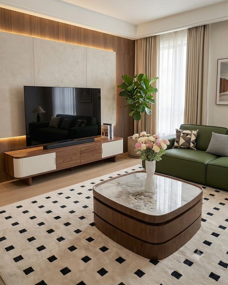 square marble‑top center table