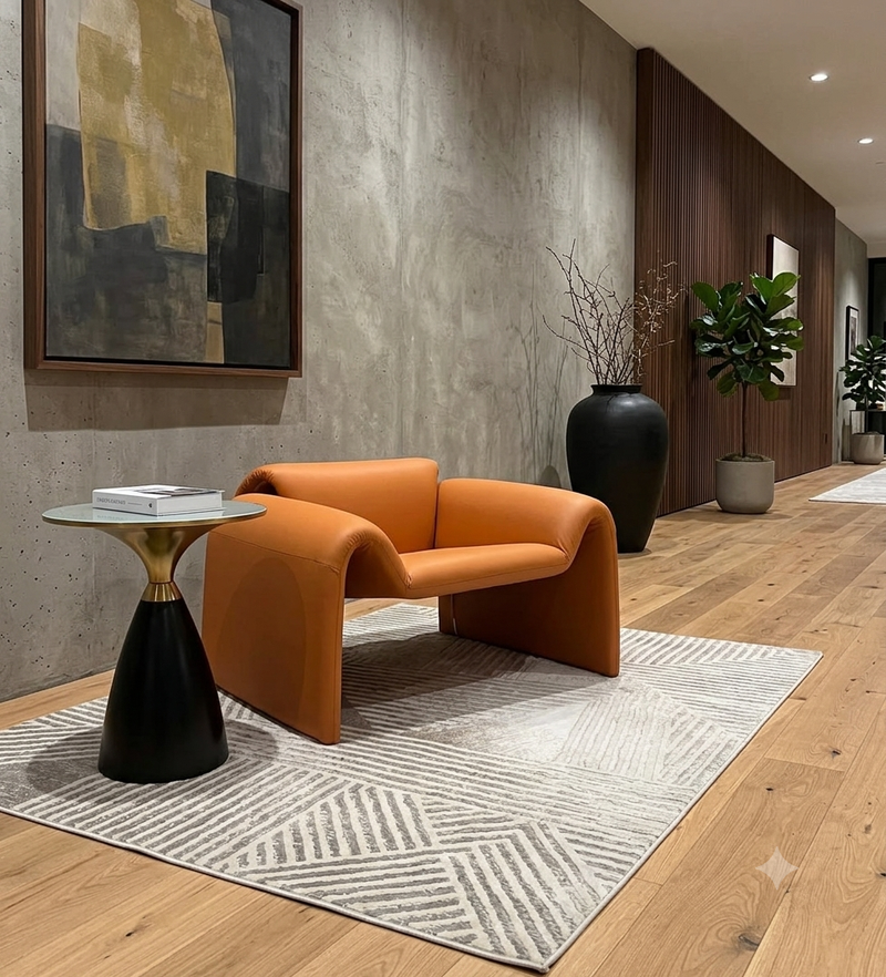 orange curved accent chair