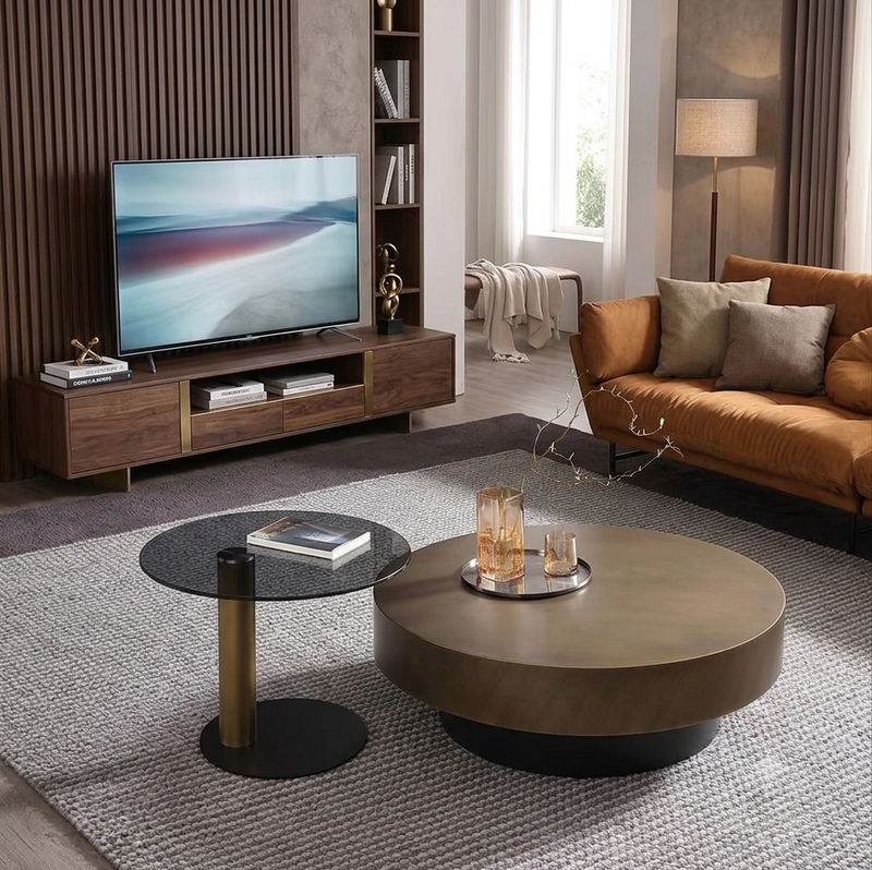 Contemporary Mixed-Material Coffee Table Set