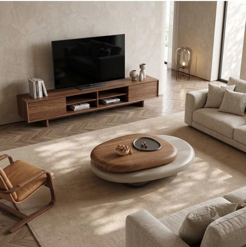 Low-Profile Dual-Layer Pebble Coffee Table