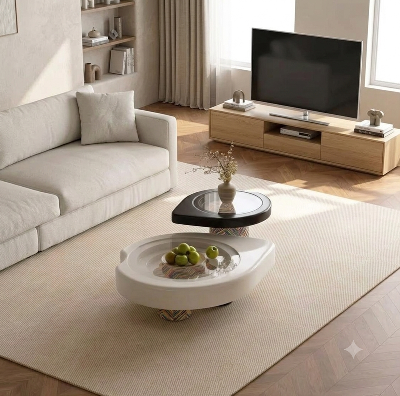 Sculptural Asymmetric Center Table with Patterned Base Accents