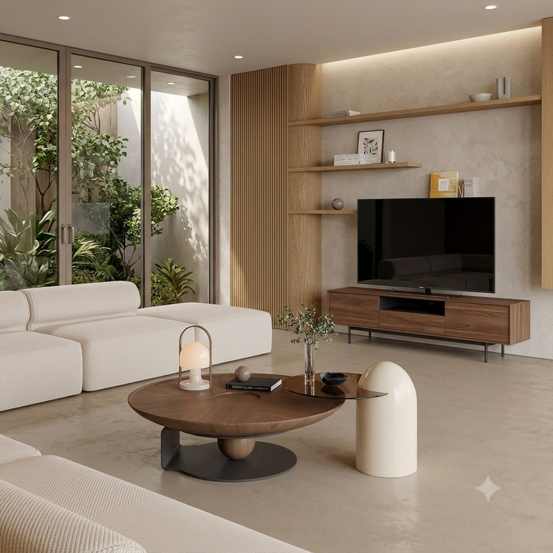 Modern Geometric Sphere-Supported Coffee Table