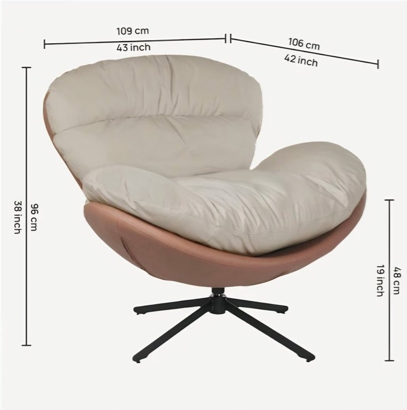Modern Ergonomic Swivel Lounge Chair in Light Grey & Orange - Image 5