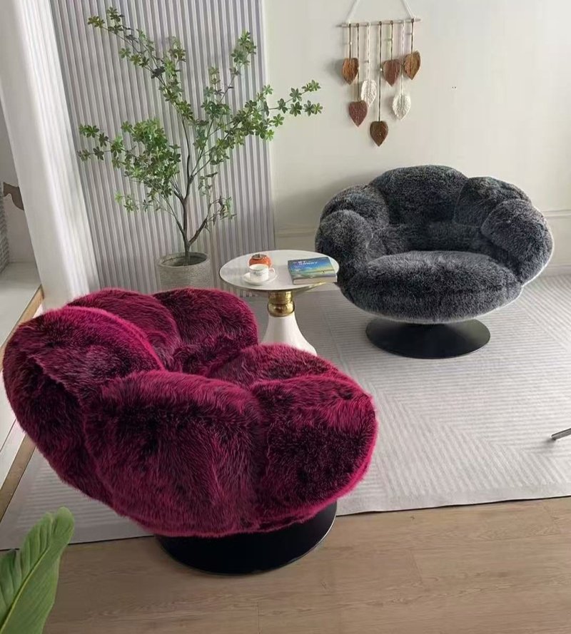 Luxury Plush Faux Fur Swivel Accent Chair (Pumpkin / Shell Silhouette) - Image 2