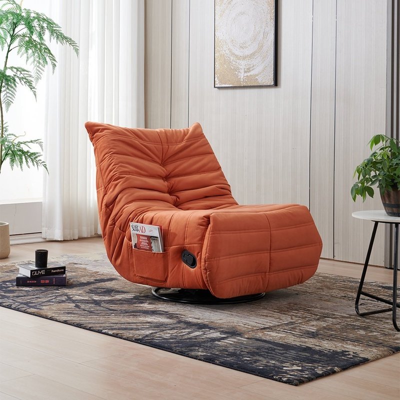 Modern Ergonomic Togo-Style Swivel Recliner Chair in Terracotta Orange - Image 2