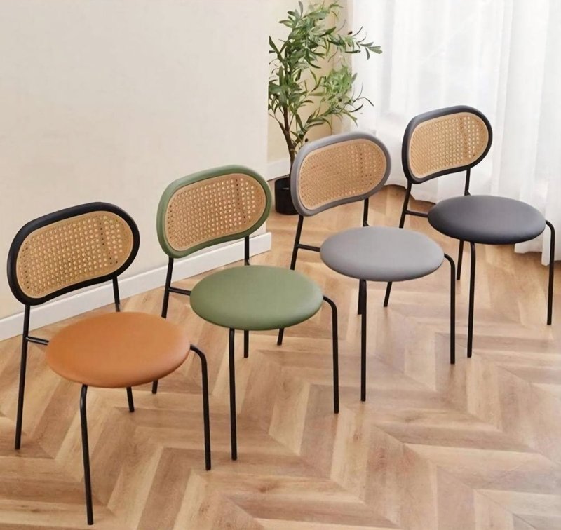 Modern Woven Cane Backrest Dining Chair with Padded Cushion - Image 6