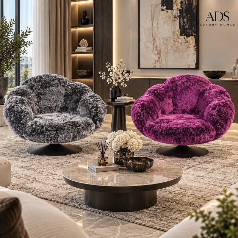 Luxury Plush Faux Fur Swivel Accent Chair (Pumpkin / Shell Silhouette) - Image 1