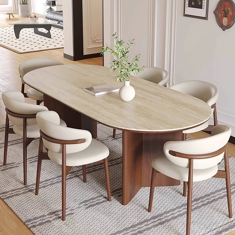 Nordic Modern Oval Wood Dining Set with 6 Chairs - Image 3