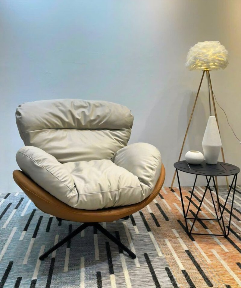 Modern Ergonomic Swivel Lounge Chair in Light Grey & Orange - Image 3