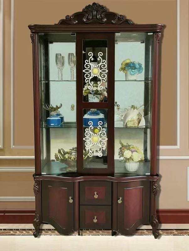 Classic European Carved Mahogany Wine Cabinet & Glass Display Hutch - Image 3