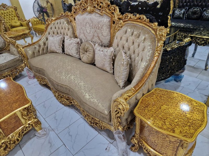 Imperial Gold & Champagne Damask Royal Sofa Set - Image 2