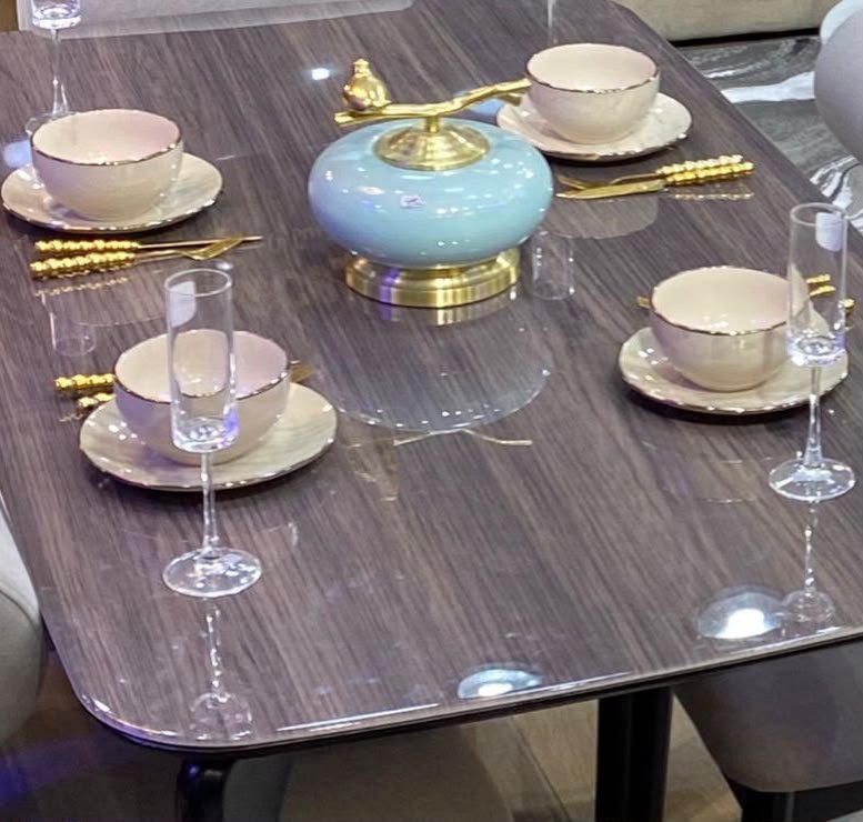 Modern Architectural Glass & Bouclé 6-Seater Dining Set - Image 2