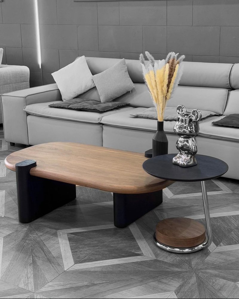 Wooden top center table with side stool - Image 1