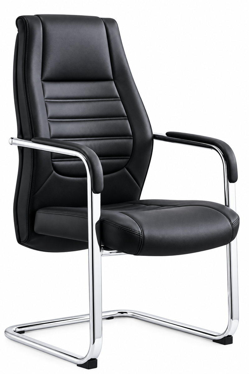 Ribbed Leather Executive Visitor Chair (Black & Chrome Cantilever Base) - Image 1