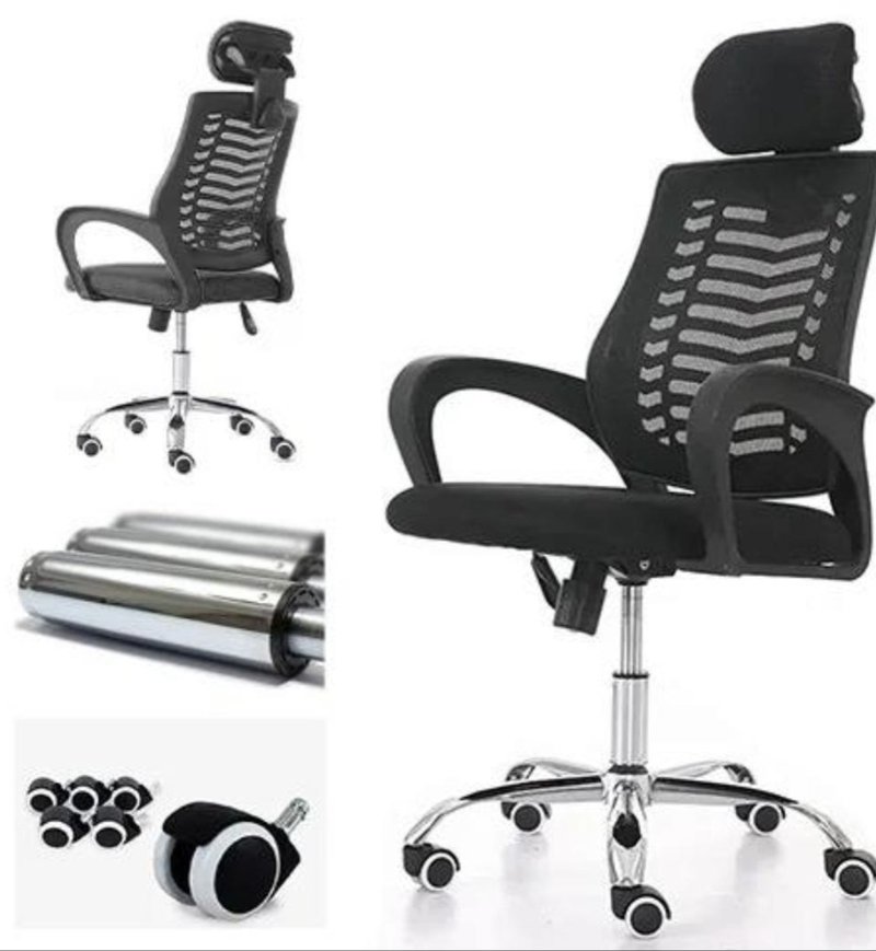Victory Ergonomic Black Mesh Office Chair with Chrome Base - Image 1