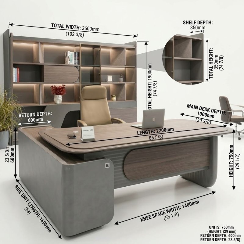 Office desk 2.4meter and bookshelf 2.4meter - Image 1