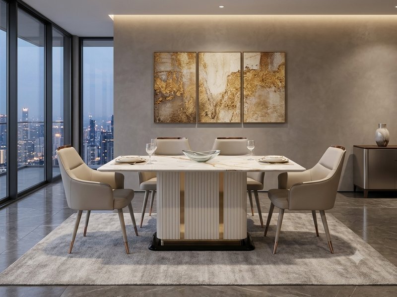 Aurora White Marble Contemporary Dining Set - Image 1