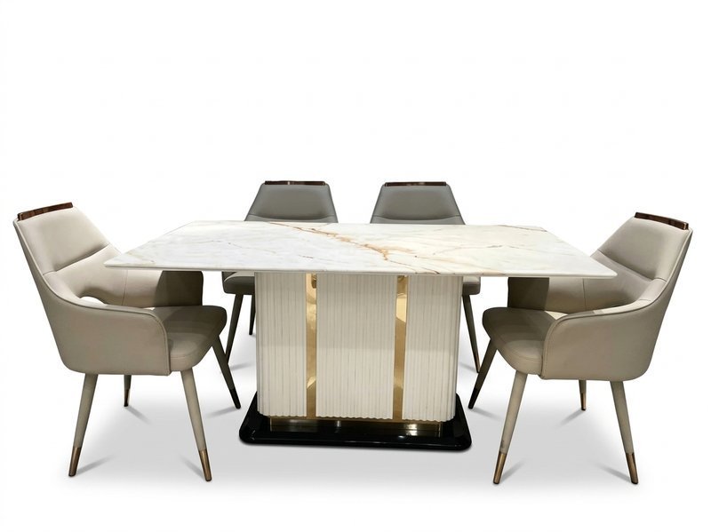 Aurora White Marble Contemporary Dining Set - Image 1