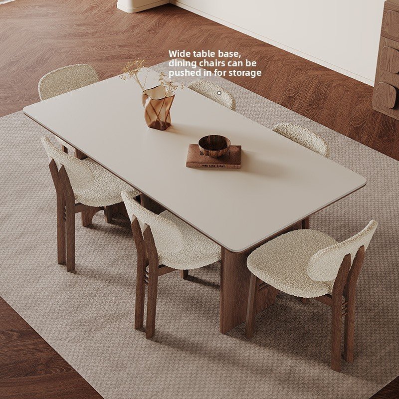 Nordic Minimalist Wood & Matte White Dining Table - Image 1