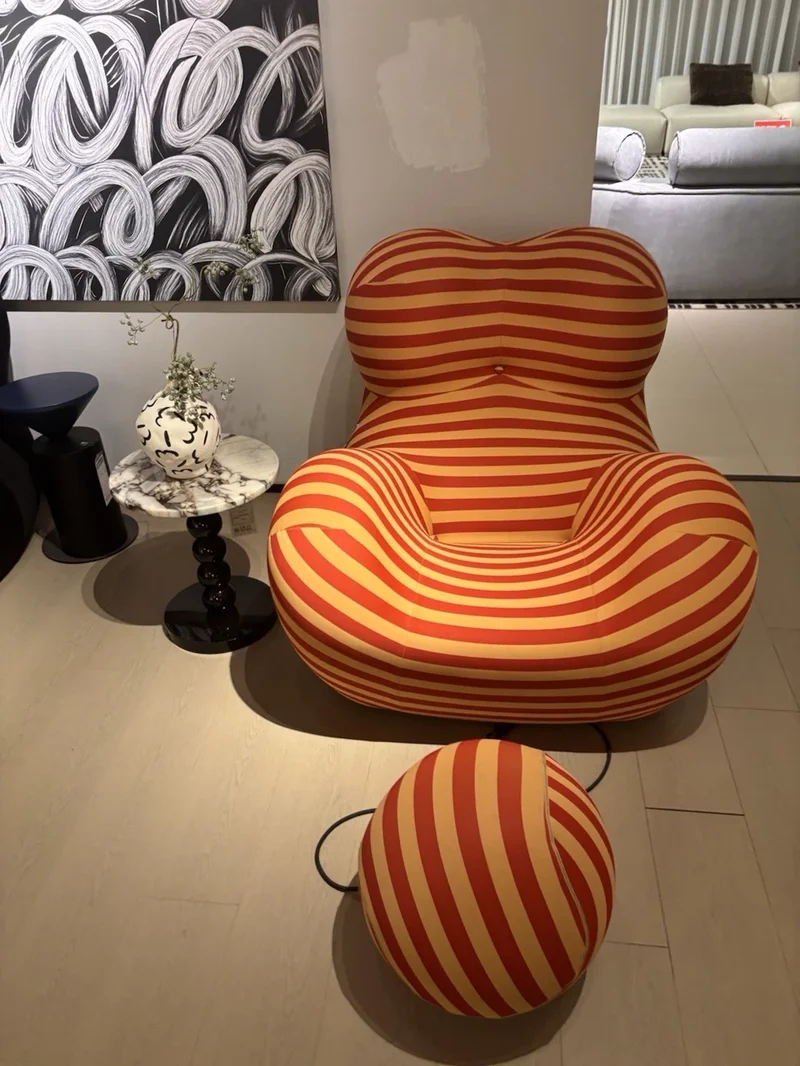 The Up 50 Striped Sculptural Lounge Chair & Ottoman - Image 1