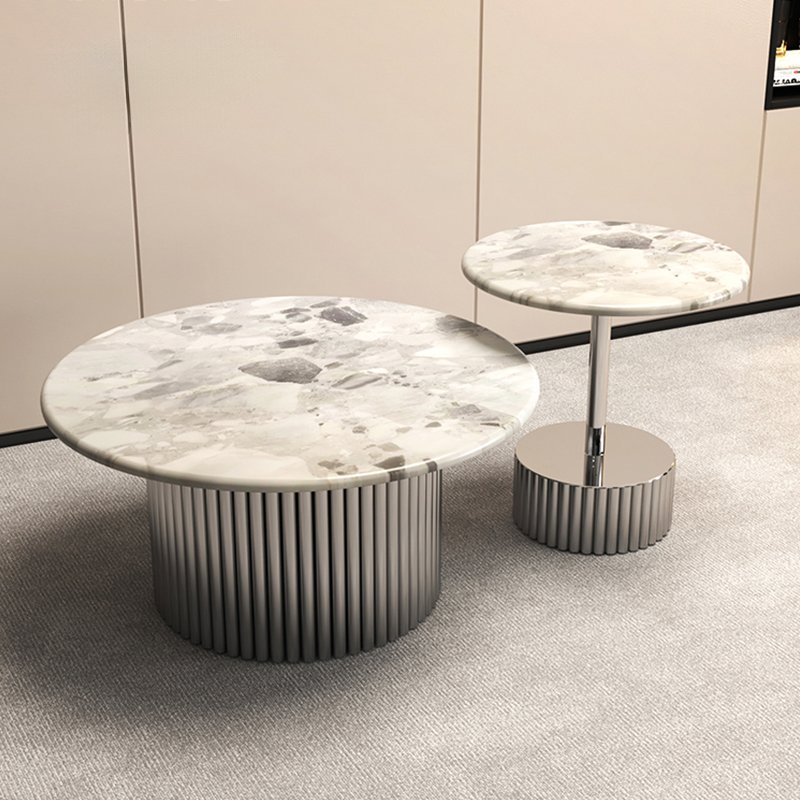 Luxe Fluted Marble Coffee Table Set - Image 1