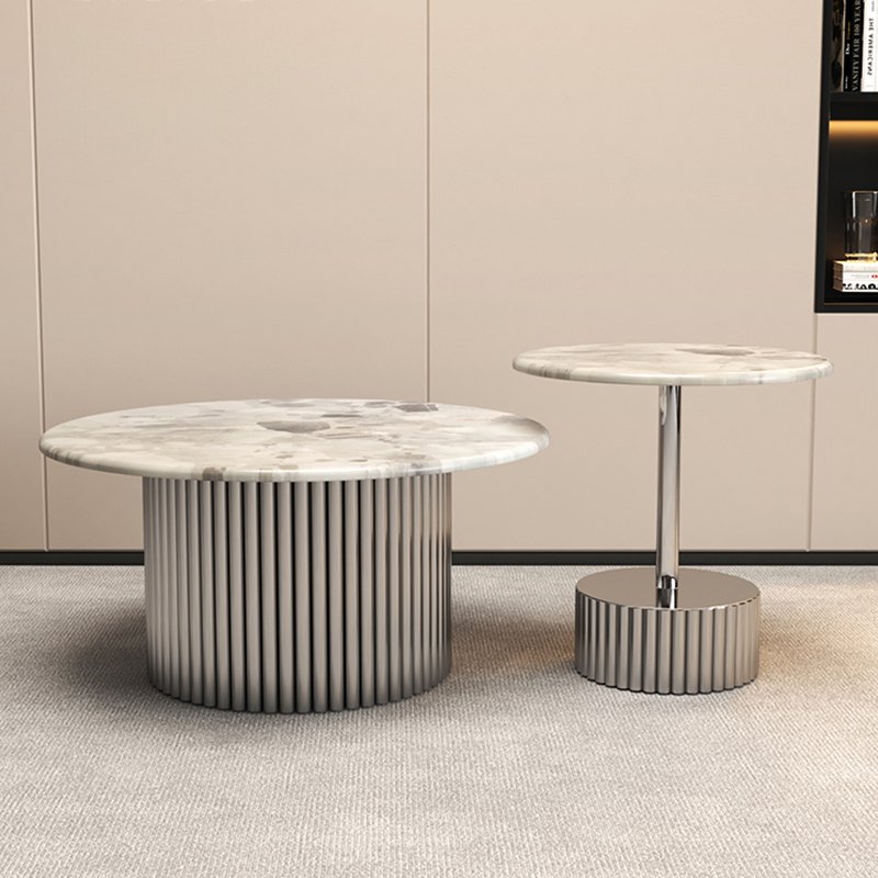 Luxe Fluted Marble Coffee Table Set - Image 1