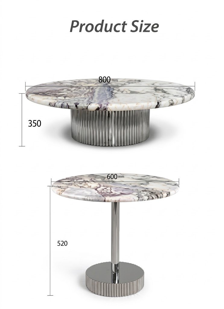 Luxe Fluted Marble Coffee Table Set - Image 1