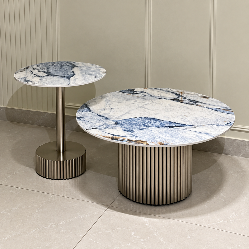 Luxe Fluted Marble Coffee Table Set - Image 1