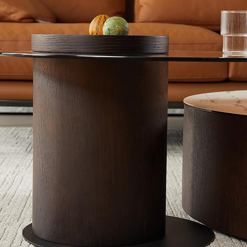 The Moderno Nesting Walnut & Glass Coffee Table Set - Image 1