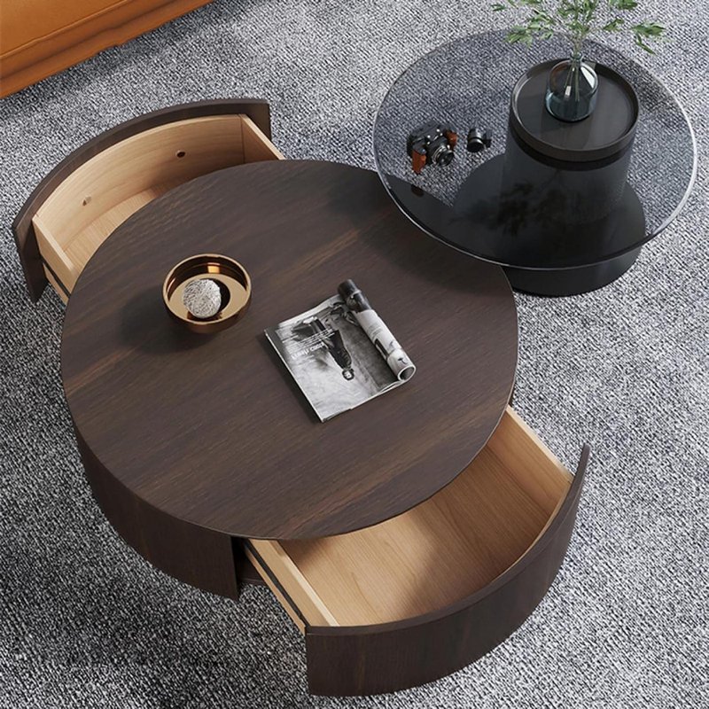 The Moderno Nesting Walnut & Glass Coffee Table Set - Image 1