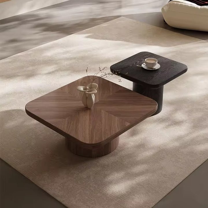 Walnut and Black Dual-Level Pedestal Coffee Tables - Image 1