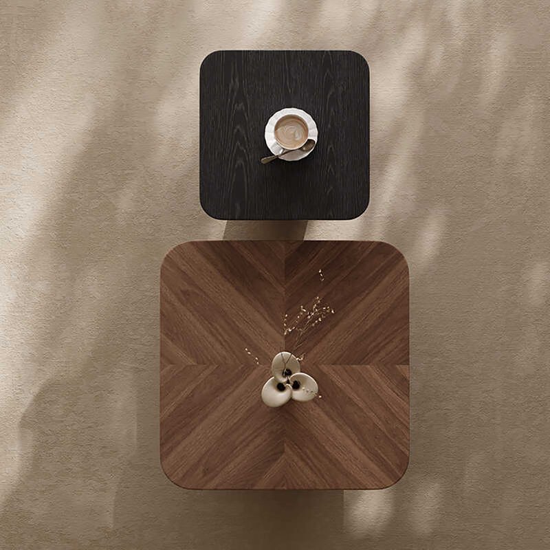 Walnut and Black Dual-Level Pedestal Coffee Tables - Image 1