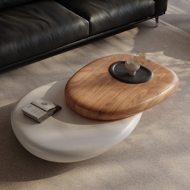 Low-Profile Dual-Layer Pebble Coffee Table - Image 1