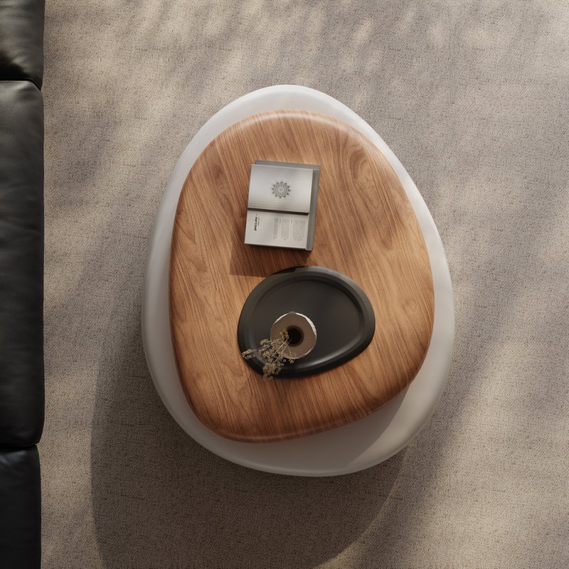 Low-Profile Dual-Layer Pebble Coffee Table - Image 1