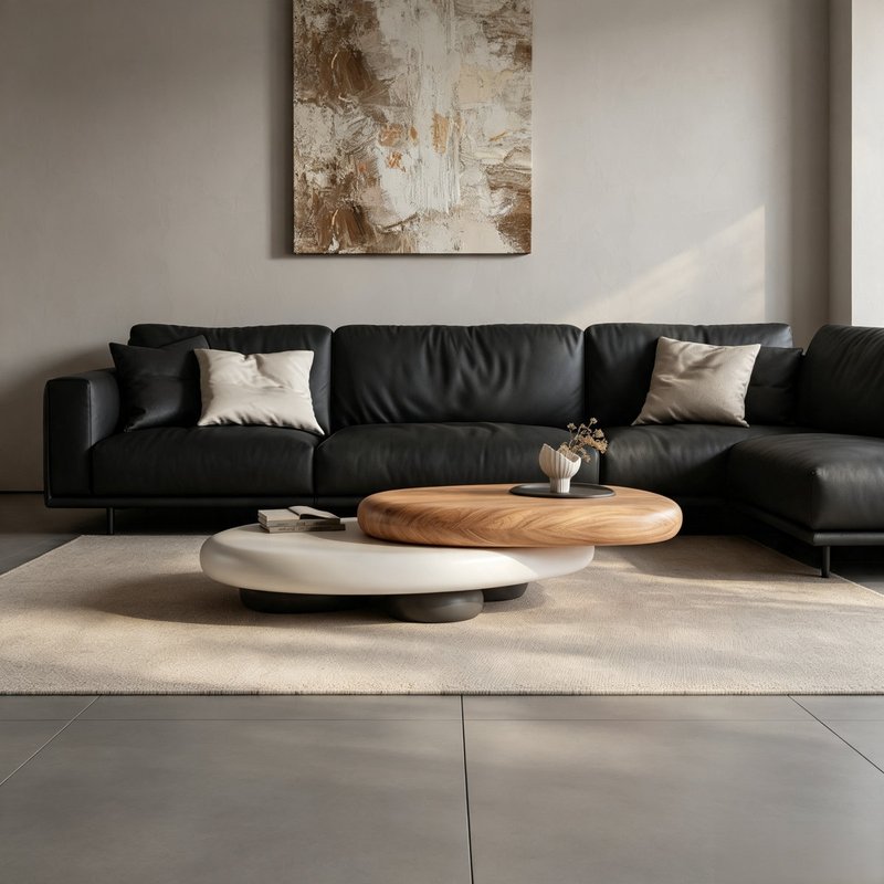 Low-Profile Dual-Layer Pebble Coffee Table - Image 1