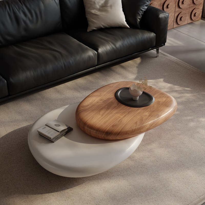 Low-Profile Dual-Layer Pebble Coffee Table - Image 1