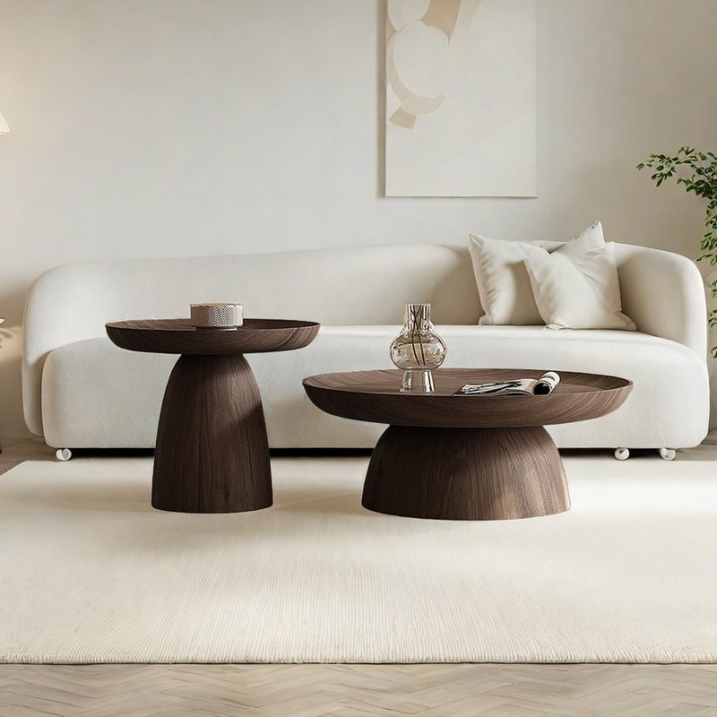 Sculptural Bowl-Top Wooden Coffee Table Set - Image 1