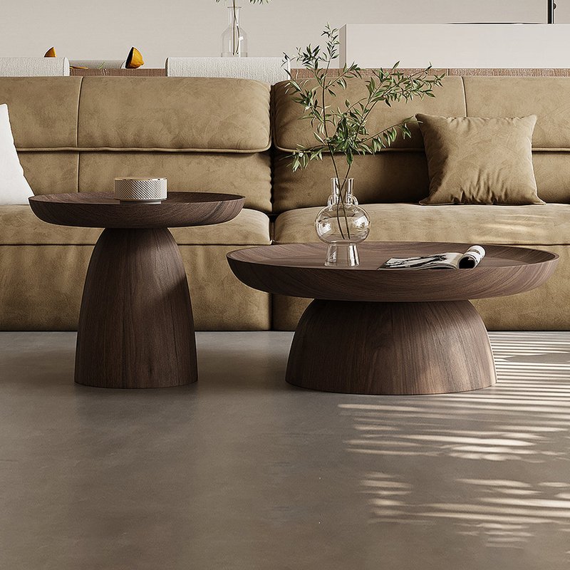 Sculptural Bowl-Top Wooden Coffee Table Set - Image 1