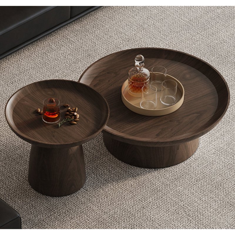 Sculptural Bowl-Top Wooden Coffee Table Set - Image 1