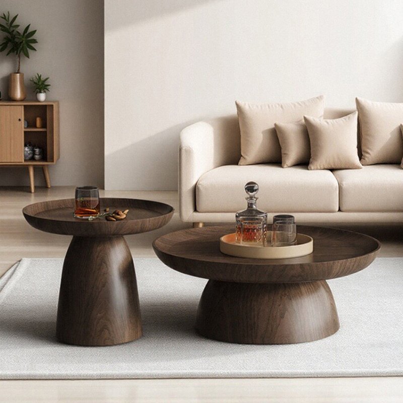 Sculptural Bowl-Top Wooden Coffee Table Set - Image 1