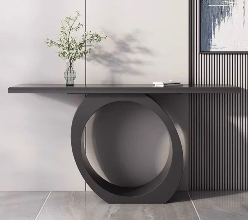 Modern Sculptural Circular Pedestal Matte Black Console Table - Image 2