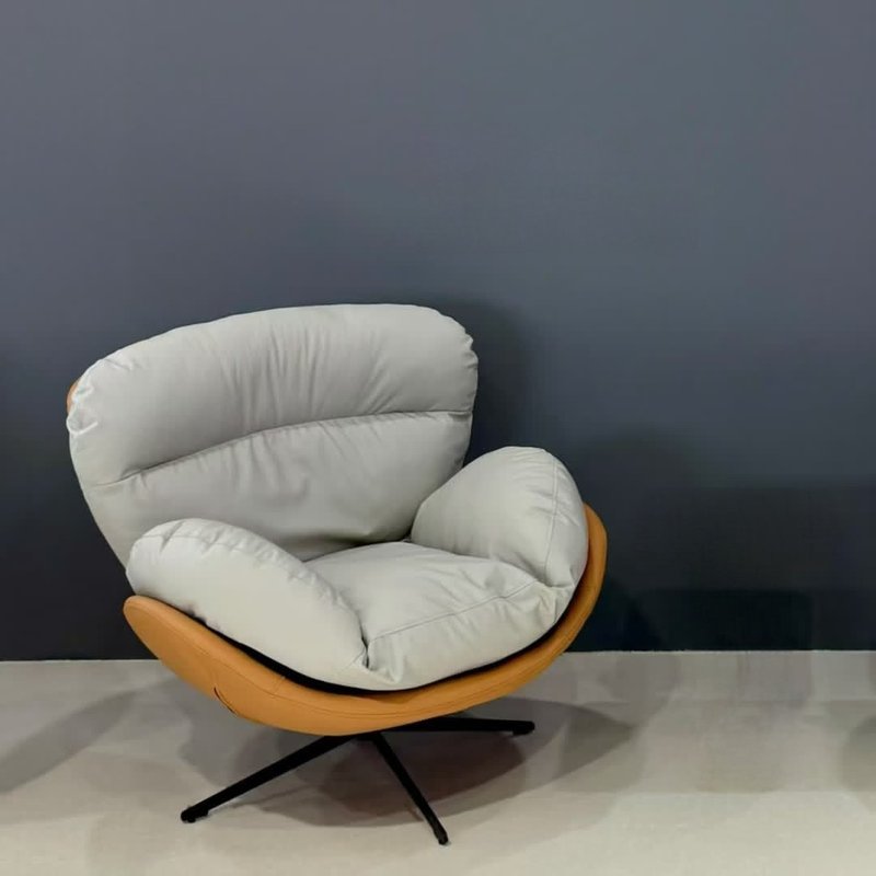 Modern Ergonomic Swivel Lounge Chair in Light Grey & Orange - Image 1