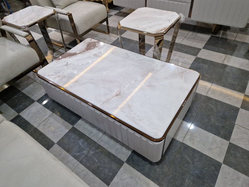 Contemporary Off-White Velvet Grand Home Furniture Suite (Living, Dining & Media Collection) - Image 4