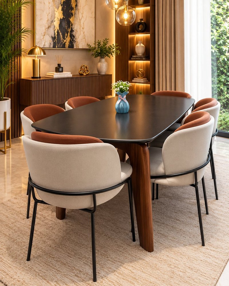 Modern Nordic Luxury 6-Seater Dining Set with Dual-Tone Armchairs - Image 2