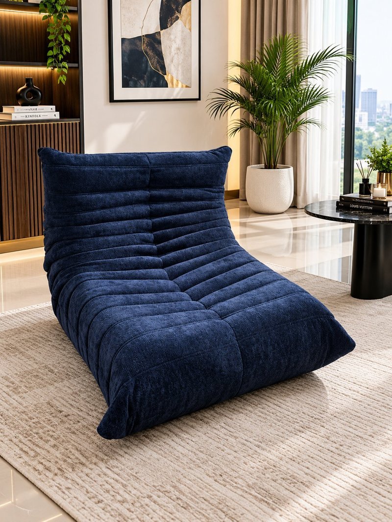 Modern Ergonomic Togo-Style Textured Velvet Lounge Chair - Image 1
